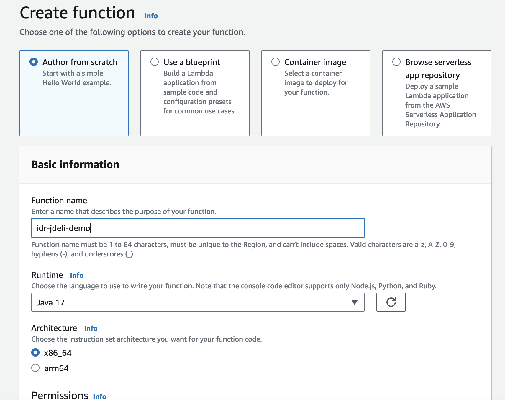 Lambda Create Menu